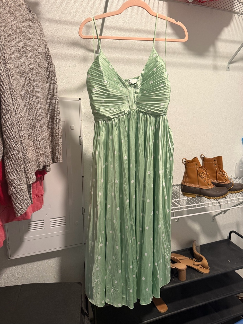 ASTR Sage Green Polka Dot Midi Dress